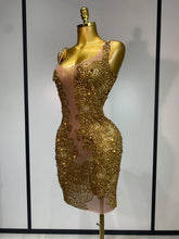 Women Sexy Stage Perform Outfit Club Gown Shining Gold Rhinestones Elegant Mesh Dress Birthday Evening Party Photoshoot Costume